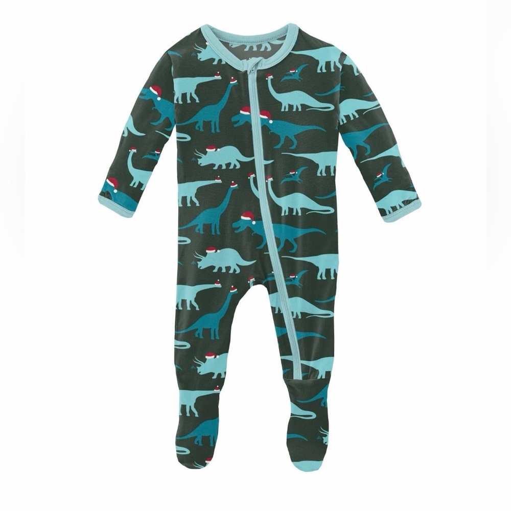 Kickee Pants Bamboo Santa Dinos Footie with Zipper